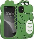 kwmobile hoesje geschikt voor Apple iPhone 11 - Backcover voor smartphone in zwart / wit / groen - Schattige dino design