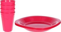 Plasticforte Verjaardag/kinder/camping borden/beker set - 8x stuks - roze - kunststof - onbreekbaar