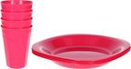 Plasticforte Verjaardag/kinder/camping borden/beker set - 8x stuks - roze - kunststof - onbreekbaar