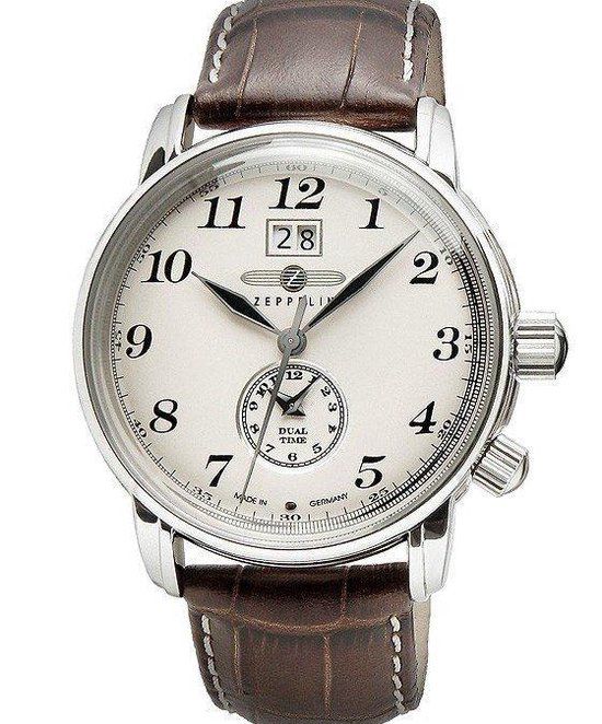 Zeppelin 100 Jahre 7644-5 Herenhorloge - Zilverkleurig - Wit - Bruin Leer - 43mm