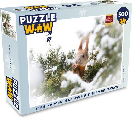 MuchoWow Puzzel Eekhoorn - Den - Sneeuw - Legpuzzel - Puzzel 500 stukjes - Kerst - Cadeau - Kerstcadeau voor mannen, vrouwen en kinderen - Sinterklaas cadeautjes - Sinterklaas voor grote kinderen