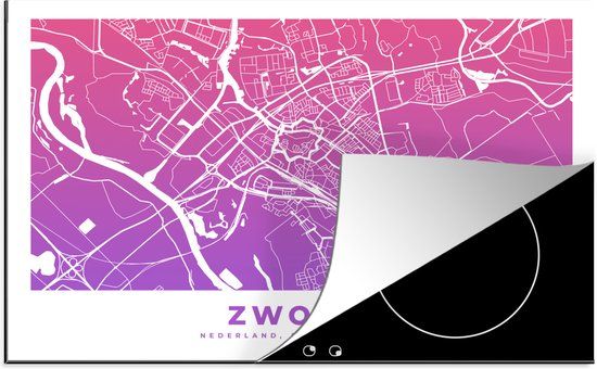 KitchenYeah® Inductie beschermer 77x51 cm - Stadskaart Zwolle - Paars Roze