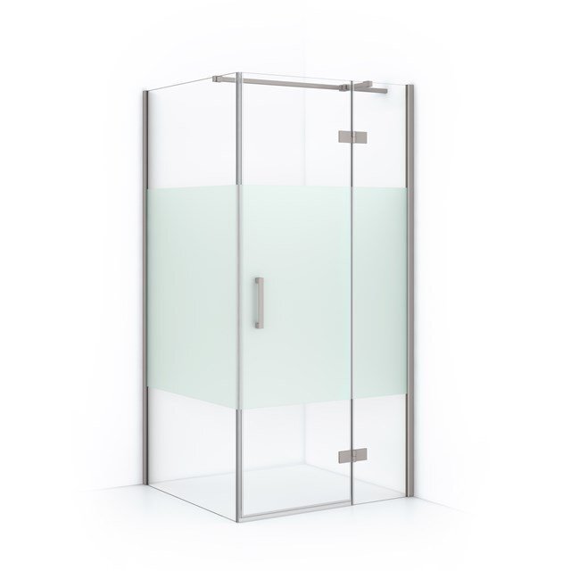 Maxaro Douchecabine Diamond 90x90cm 8mm Helder Veiligheidsglas met Matte Strook Geborsteld RVS