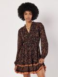 Apricot Mini-jurk met ruches en paisleyprint