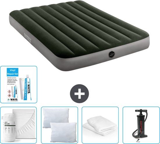 Intex Luchtbed - Twijfelaar - 137 x 191 x 25 cm - Groen - Compleet met Hoeslaken, Kussen, Pomp, Reparatieset en Kussenbeschermer
