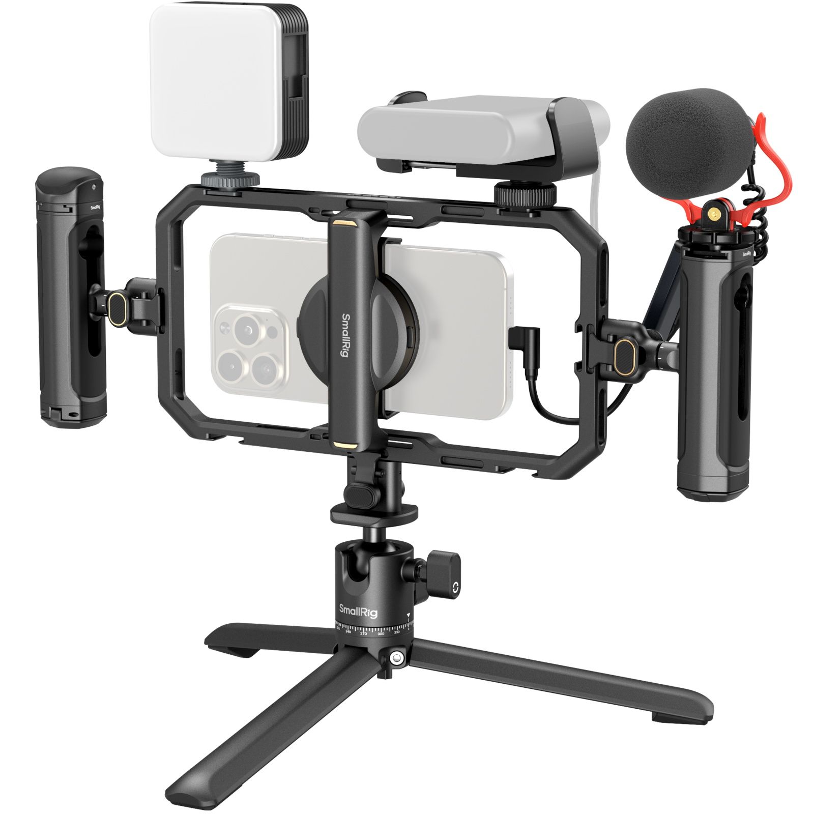 SmallRig 4704 Vlogger Kit for Smartphone - Black - With Tripod, Remote, Microphone & LED Light