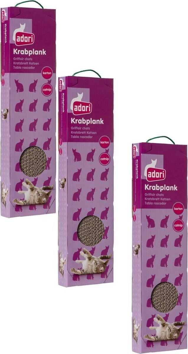 Adori Karton Kattenkrabplank - Krabpaal - 3 x 50x13x5 cm naturel