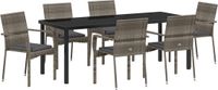 vidaXL Tuin Eettafel Set 7-delig Grijs Polyrattan
