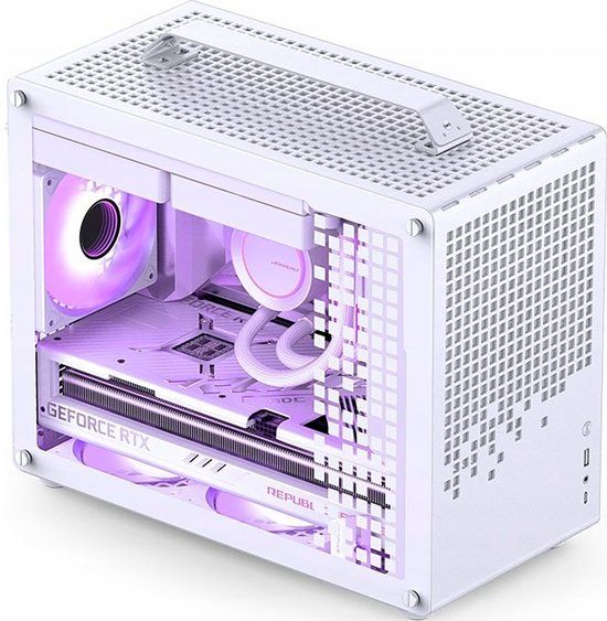 Jonsplus Z20 White - Behuizing - Mini-Tower - M-ATX, Mini-ITX - gehard glas - Mesh - USB 3.2 Gen1 type-C - wit