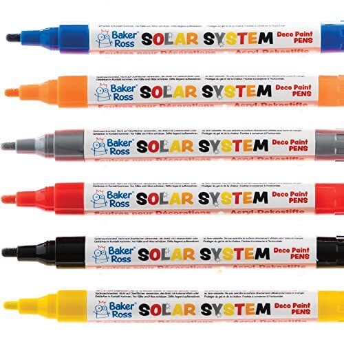 Baker Ross FE978 Zonnestelsel Deco Paint Pennen - Pak van 6, brede punt, acrylmarkers op oliebasis voor kinderen Kunst en ambachtsprojecten