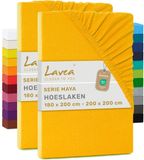 Lavea® Set van 2 Hoeslakens 180x200 cm – 100% Katoen – Goudgeel