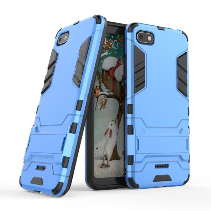 HATOLY iPhone 8 Plus - Robotic Armor Case Cover Cas TPU Hoesje Blauw + Kickstand