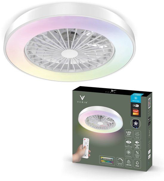 Varin Smart Plafondventilator met LED Verlichting - Wit - Ø 50cm - RGBW - WiFi - Afstandsbediening