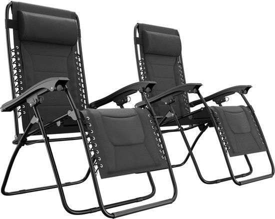 LifeGoods Ligstoelen Comfort - Opvouwbaar - Verstelbaar - Zwart