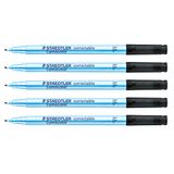 Staedtler Lumocolor 305 F-9X 5 stuks droog uitwisbare markeerstiften met gum aan het uiteinde van de pen, lijnbreedte F 0,6 mm, lange levensduur, geschikt voor overheadprojectie