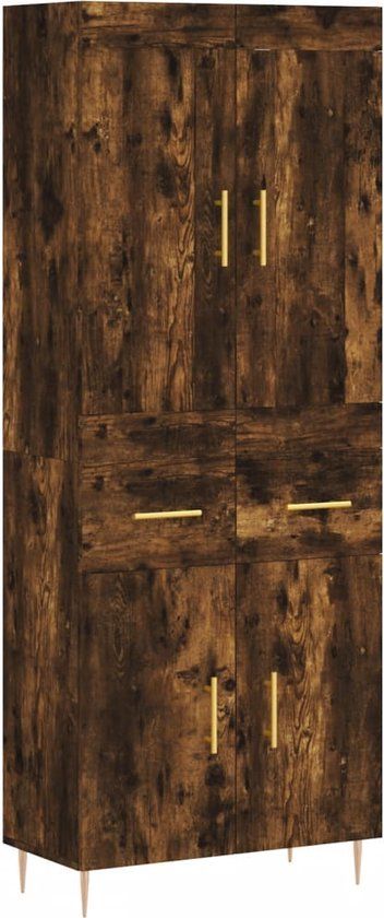vidaXL Hoge kast 69,5x34x180 cm bewerkt hout gerookt eikenkleurig