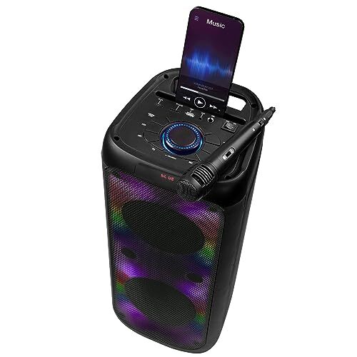 Intempo Intempo EE7515BLKSTKEU7 Bluetooth Karaoke Speaker - Party Stereo Speaker With Wired Microphone, Colour LED Changing Lights, Built-In Phone Stand, Wireless Range Up To 25m, Easy To Use Control Panel