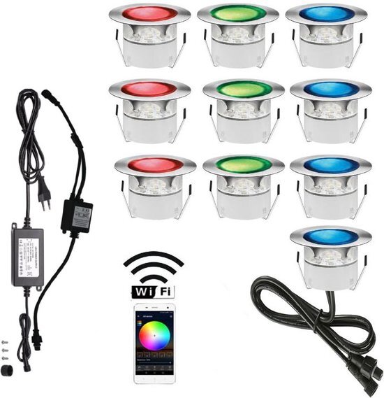 Lueas® Mini ledspotjes Wifi - Telefoonbestuurbaar – Inbouwspots Ø30 – grondspotjes – RGB – 10 stuks – Waterdicht – led