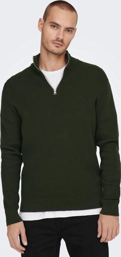 ONLY & SONS ONSPHIL REG 12 COTTON HALF ZIP KNIT NOOS Heren Trui - Maat L - Rosin