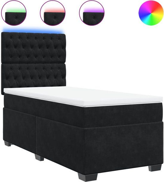 vidaXL Boxspring met matras fluweel zwart 90x200 cm