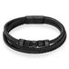 Mendes Leren Multi armband Mendes RVS kralen Zwart-22cm