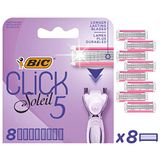 Bic Click 5 Soleil Razor navullingen voor dames, 3 beweegbare messen en smeerstrip - doos met 8 patronen, paars, 8 stuks (pak van 1)