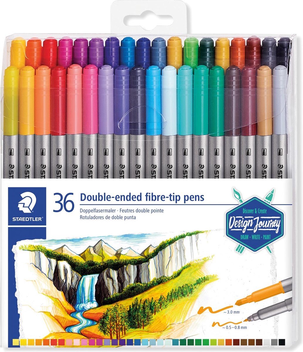 Staedtler viltstift dubbele ultrafijne punt set 36 kleuren 6 stuks