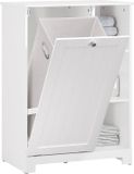 SoBuy Waskast met Waszak, Badkamerkast, Kolomkast met 3 Planken en 1 Wasmand, Wit, 60x37x86 cm, BZR105-W