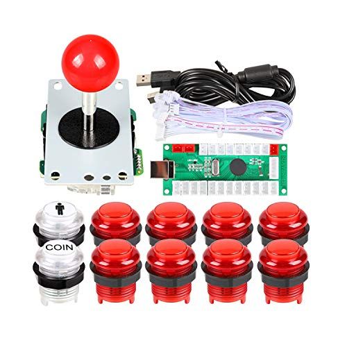 EG STARTS Arcade Kit - 1 Player - USB - LED - Red Stickers - 10x LED Buttons
