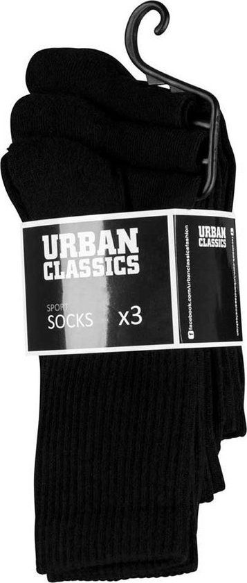 Urban Classics Sport Socks 3-Pack Heren Sokken - Zwart - EU 35-38