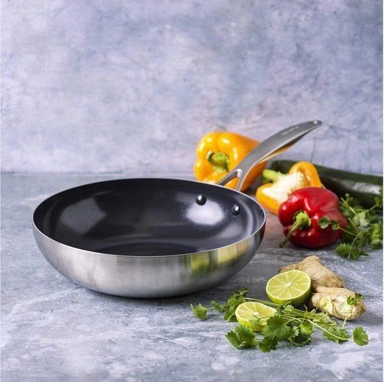 Greenpan Geneva Wok - Wokpan 28 cm - RVS - Keramische anti-aanbaklaag - 3.6 liter