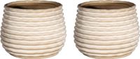 Ideas4seasons Bloempot/plantenpot Rise - 2x - ribbel - creme wit - voor kamerplant - D14 x H10 cm