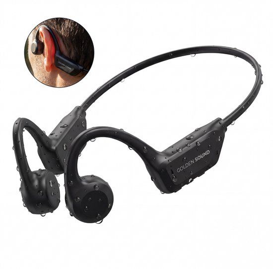 Golden Sound Run - Bone Conduction - Sport oordopjes - Open ear sporthoofdtelefoon - Hardlopen - Oortjes draadloos - 40 uur batterijduur - Zwart
