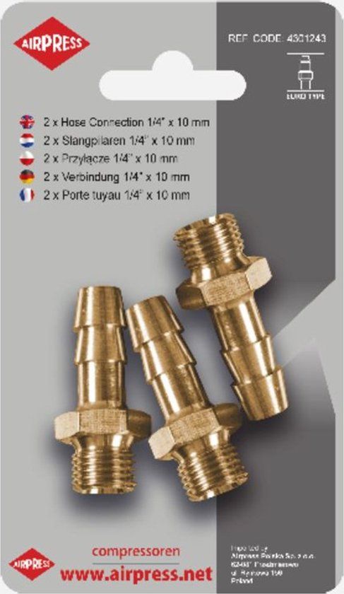 Airpress Slangpilaar 1/2 uitwendig met 12 mm slangtule Orion
