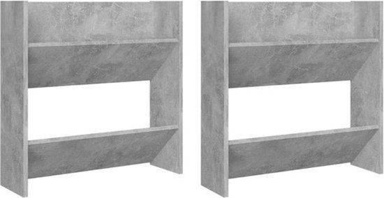 vidaXL Wandschoenenkasten 2 st 60x18x60 cm spaanplaat betongrijs