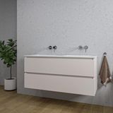 Saniclass Chaci Badkamermeubelset - 120x46x55cm - keramische wastafel wit - 2 wasbakken - zonder kraangaten - 2 lades - mat cotton (beige)