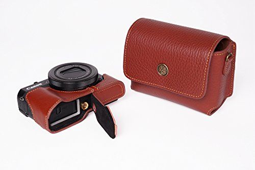 TP Handgemaakte Echt Lederen Camera Case Bag voor CANON G7X mark II M2 M II - Bruin en Zwart