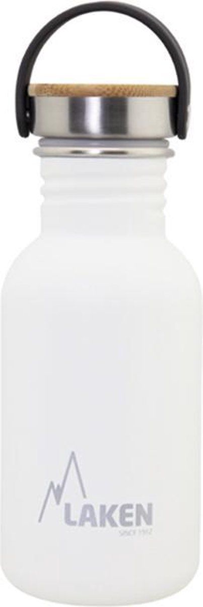 Laken RVS fles Basic Steel Bottle 500ml, Bamboo S/S Cap - Wit