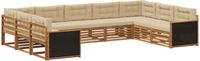 vidaXL - Buiten - bank - set - 9 - st - Natuurlijk - en - Beige - Massief - Acacia - Hout