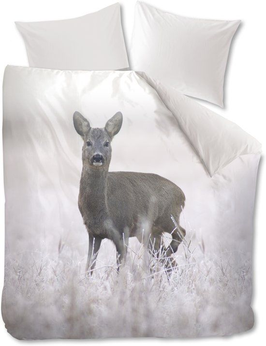 Beddinghouse Dekbedovertrek BH Snow Deer Grey 200 x 200 cm - Katoen - Wit