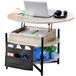 VEVOR Table basse avec plateau relevable, 900 x 900 x 510 mm, table basse de salon ronde avec poches de rangement supplémentaires, capacité de 50 kg, table basse pop-up pour le salon, gris foncé