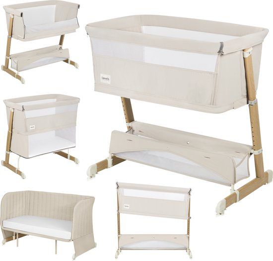 Lionelo Thomi Plus 5in1 - Meegroeibed: Co Sleeper + Babybed + Baby Box + Peuterbed + Bank - Beige