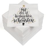 HEKU 100 servetten, 3-laags, 33 x 33 cm, met opschrift "Mit dir ist Weihnachten am Schönsten"