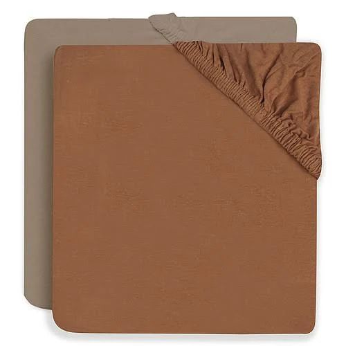 Jollein Jersey Fitted Sheet - 60x120cm - Caramel/Biscuit (Set of 2)