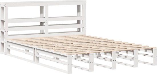 vidaXL Bedframe - massief grenenhout - wit - 120x190 cm