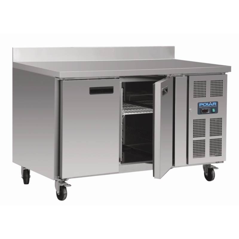 Polar RVS 2 deurs koelwerkbank met spatrand 96 x 136 x 70 cm