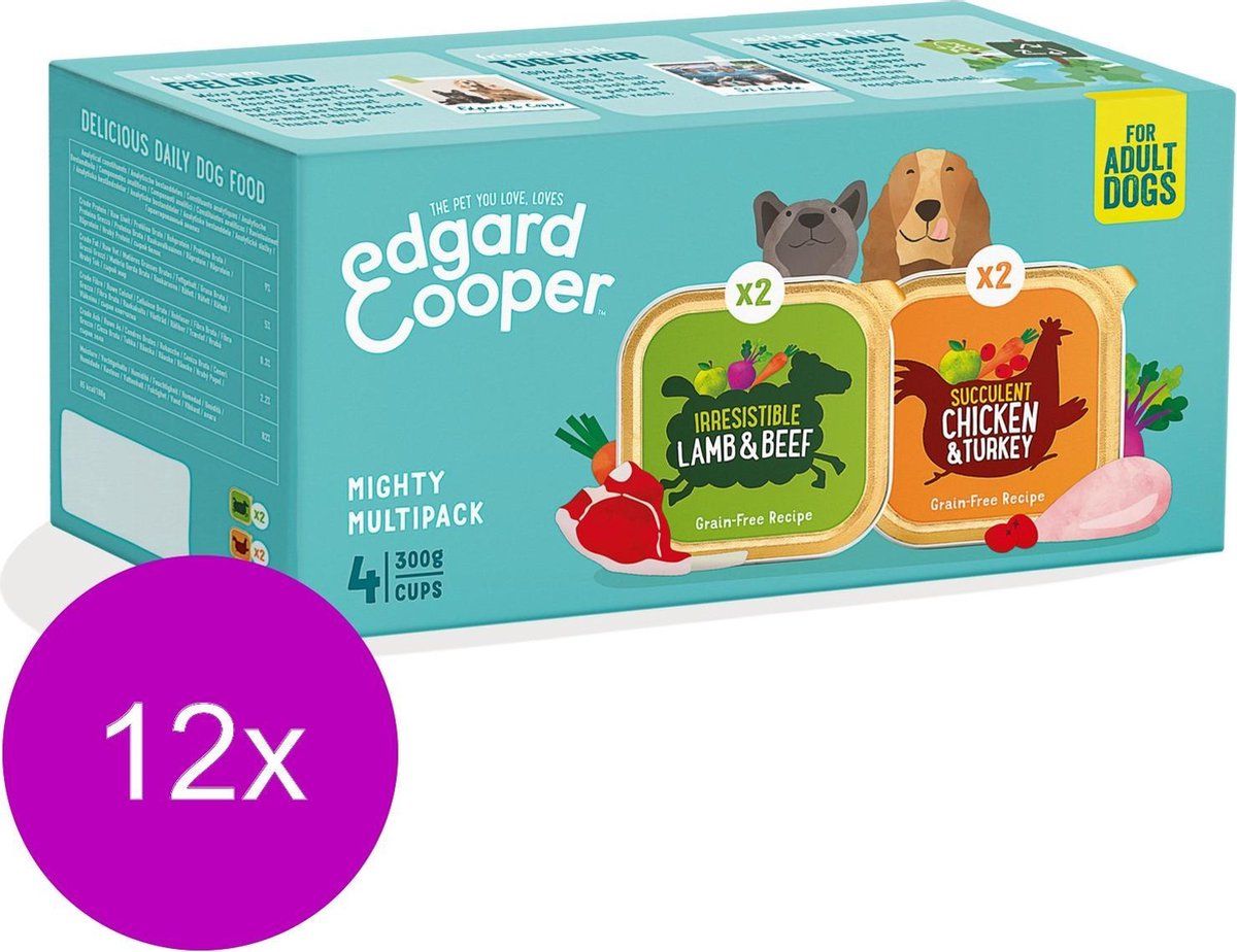 Edgard & Cooper 12x Hondenvoer Multipack Kip & Kalkoen - Lam & Rund 4 x 300 gr