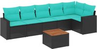 vidaXL 7-delige Loungeset met kussens poly rattan zwart