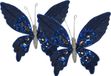 Decoris kerstboomversiering vlinders op clip - 2x st - donkerblauw - 15 cm