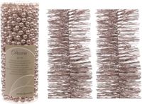 Décorations de Noël set de 2x pièces guirlandes en aluminium et 1x pièce guirlandes de perles rose clair - Guirlandes de Noël